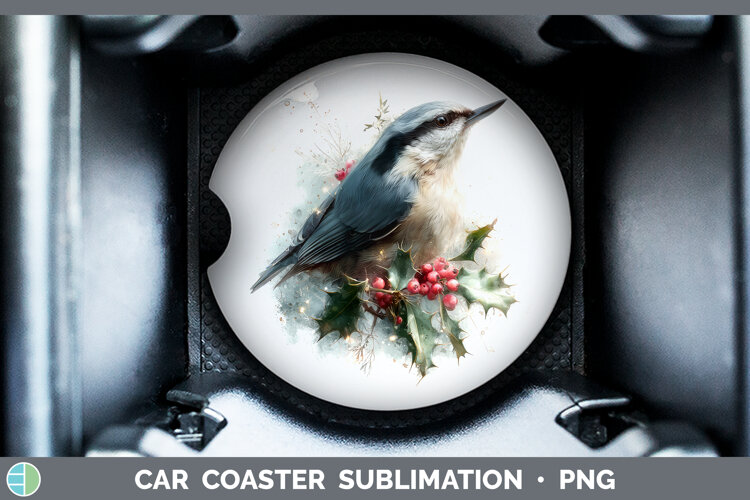 GorgeousBirds 01 Christmas Botanicals Car Coaster design.