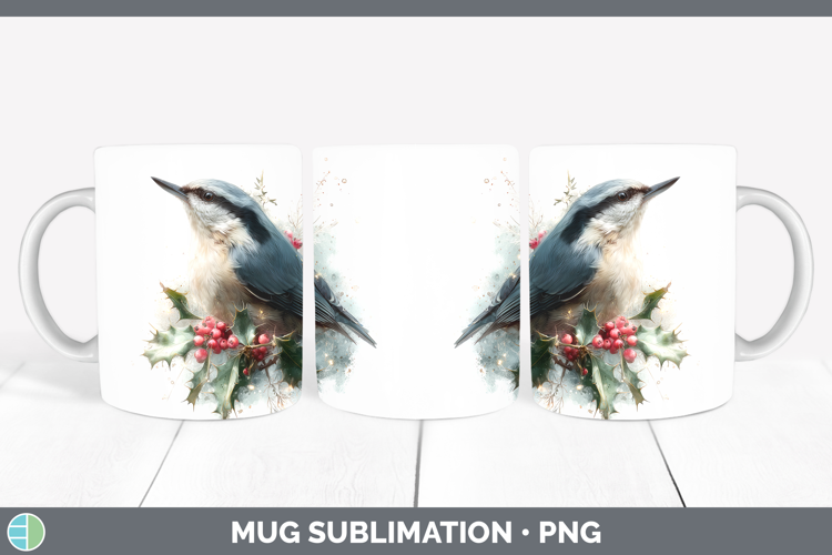 Nuthatch Birds 01 Christmas Botanicals Mug Wrap Sublimation