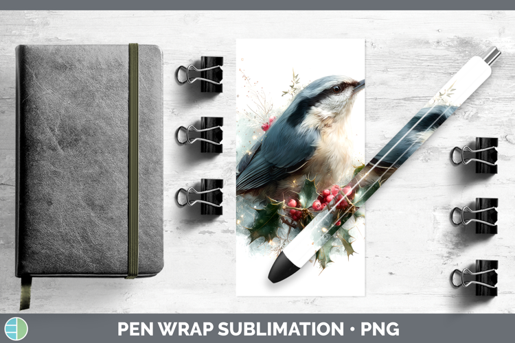 Nuthatch Birds 01 Christmas Botanicals Pen Wrap Sublimation