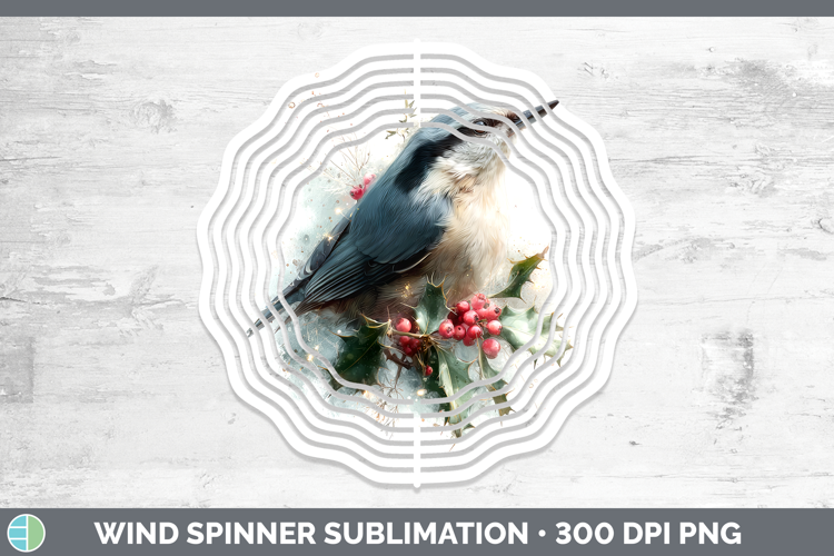 Nuthatch Birds 01 Christmas Botanicals Wind Spinner Sublimat