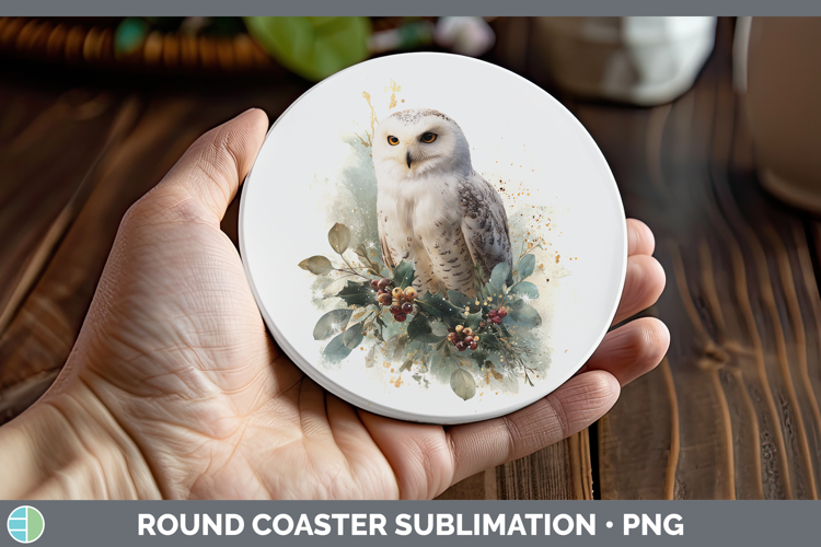 Owl Birds 01 Christmas Botanicals Round Coaster Sublimation