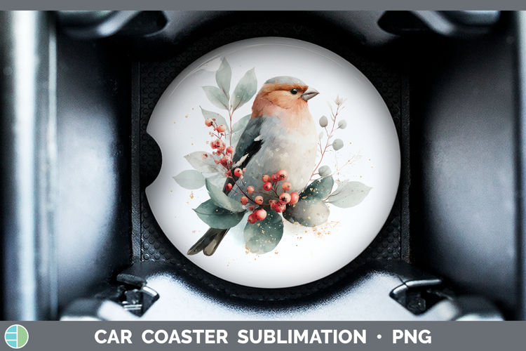 Pine Grosbeak Birds 01 Christmas Botanicals Car Coaster Subl