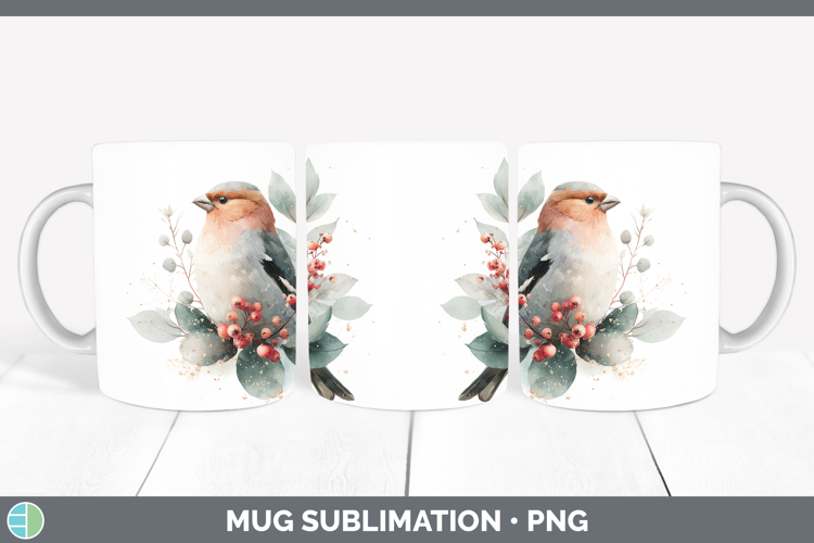 Pine Grosbeak Birds 01 Christmas Botanicals Mug Wrap Sublima