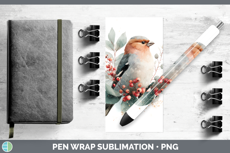 Pine Grosbeak Birds 01 Christmas Botanicals Pen Wrap Sublima