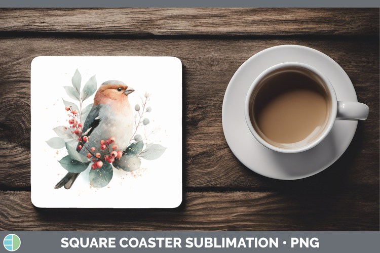 Pine Grosbeak Birds 01 Christmas Botanicals Square Coaster S