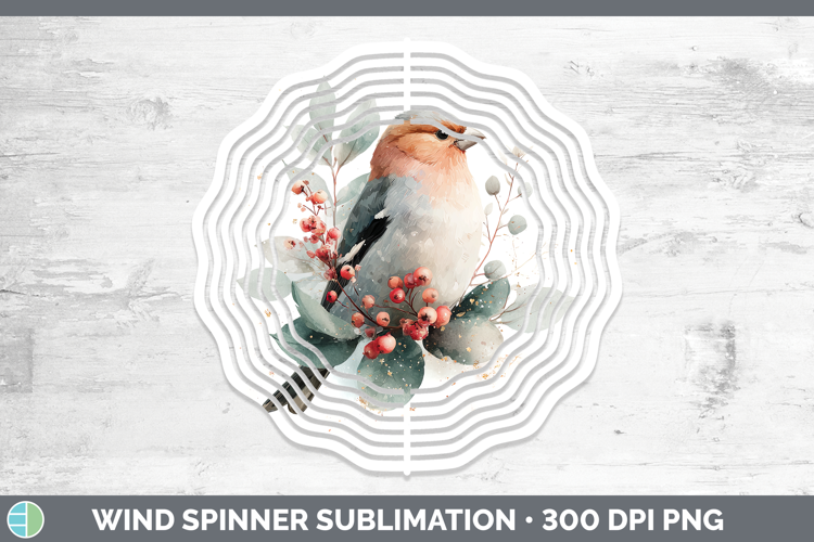 Pine Grosbeak Birds 01 Christmas Botanicals Wind Spinner Sub