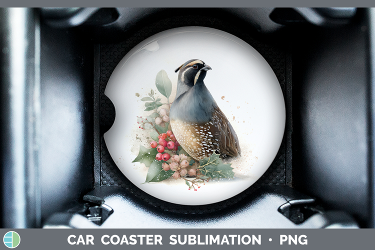 Quail Birds 01 Christmas Botanicals Car Coaster Sublimation
