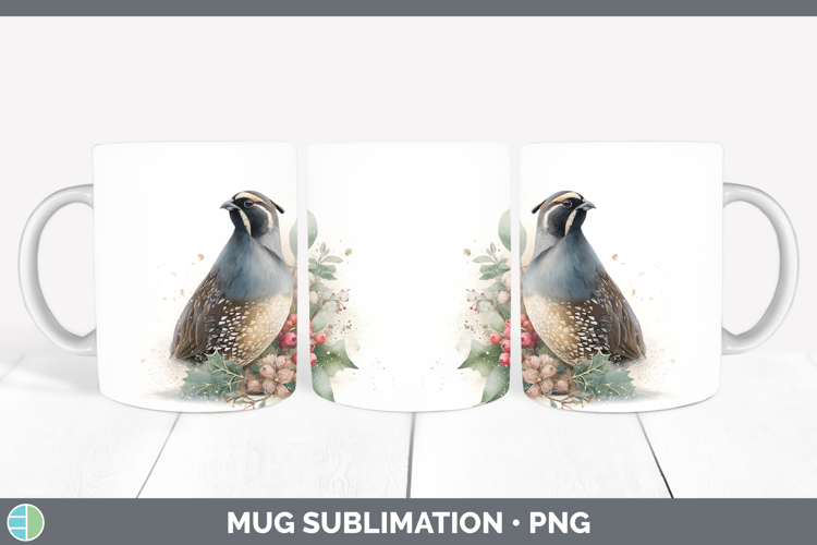 Quail Birds 01 Christmas Botanicals Mug Wrap Sublimation Des