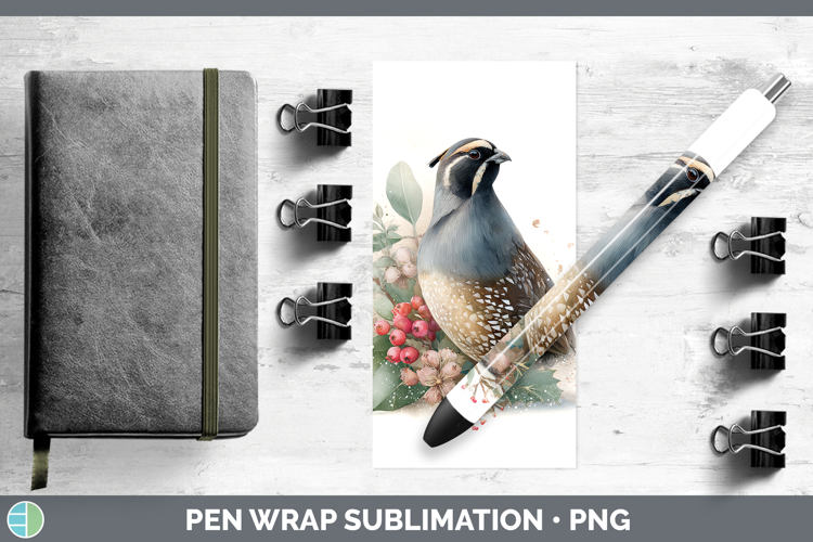 Quail Birds 01 Christmas Botanicals Pen Wrap Sublimation Des
