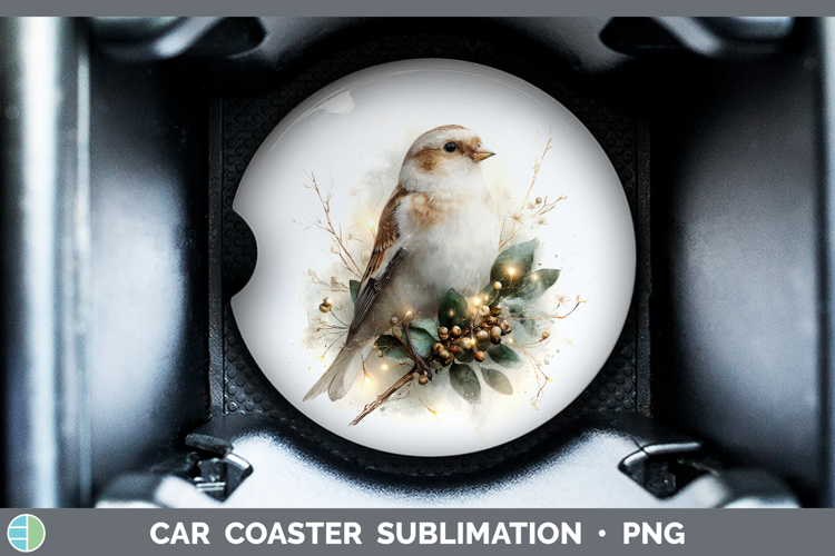 Snow Bunting Birds 01 Christmas Botanicals Car Coaster Subli