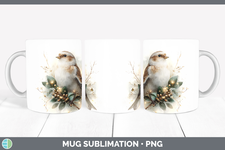 Snow Bunting Birds 01 Christmas Botanicals Mug Wrap Sublimat