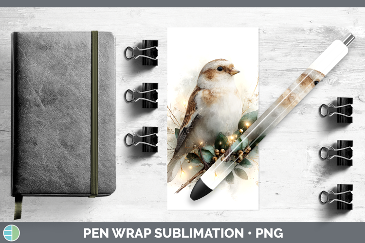 Snow Bunting Birds 01 Christmas Botanicals Pen Wrap Sublimat