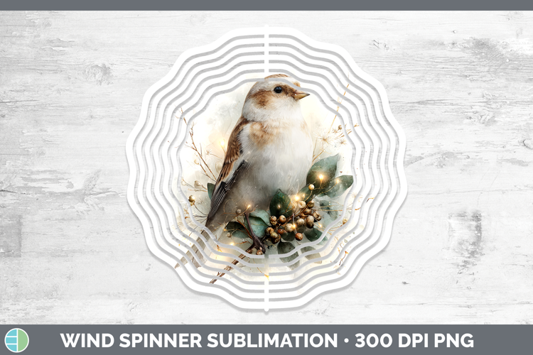 Snow Bunting Birds 01 Christmas Botanicals Wind Spinner Subl