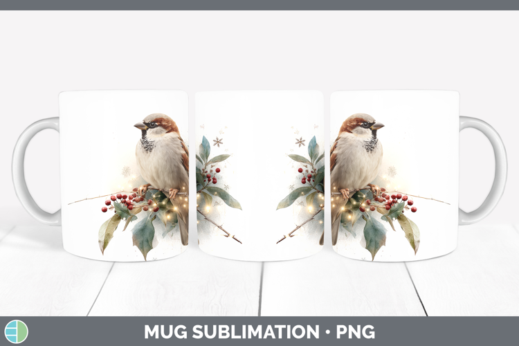 Sparrow Birds 01 Christmas Botanicals Mug Wrap Sublimation D