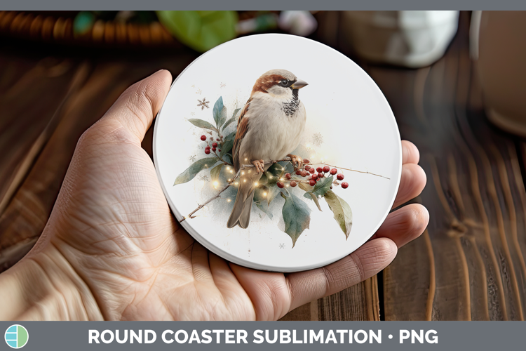 Sparrow Birds 01 Christmas Botanicals Round Coaster Sublimat