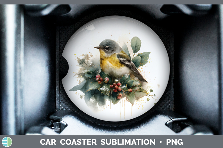 Warbler Birds 01 Christmas Botanicals Car Coaster Sublimatio