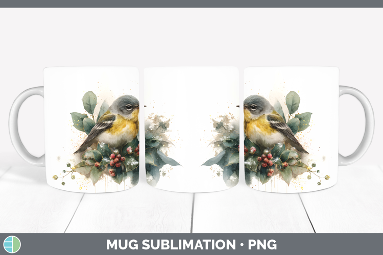 Warbler Birds 01 Christmas Botanicals Mug Wrap Sublimation D