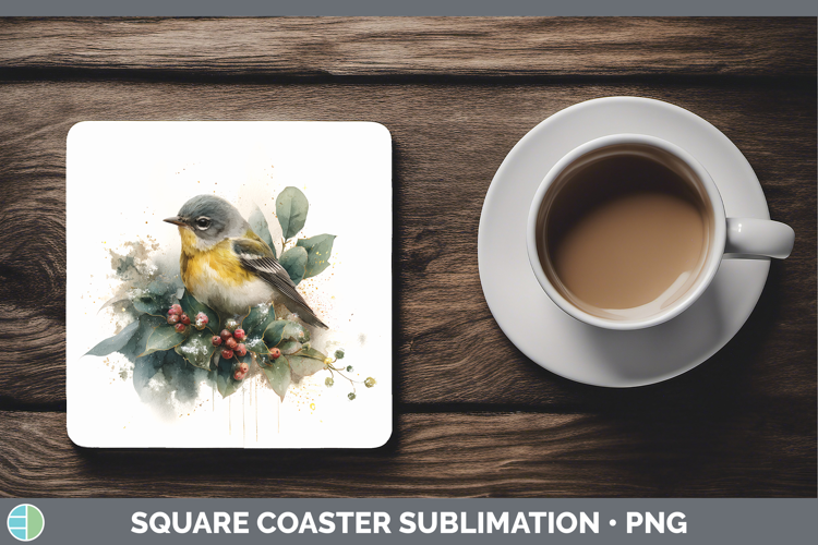 Warbler Birds 01 Christmas Botanicals Square Coaster Sublima