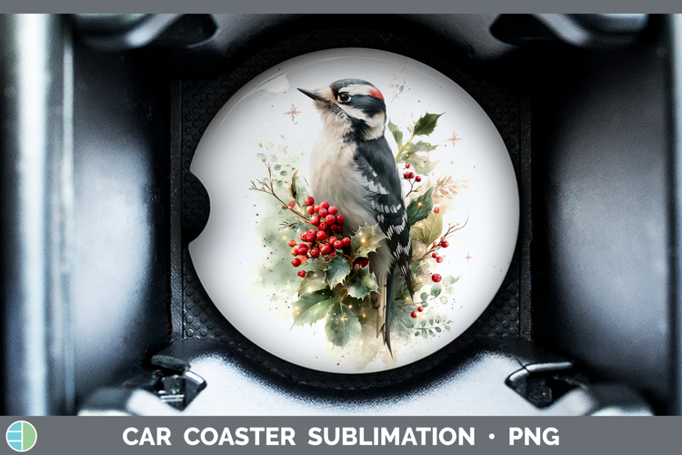 Woodpecker Birds 01 Christmas Botanicals Car Coaster Sublima