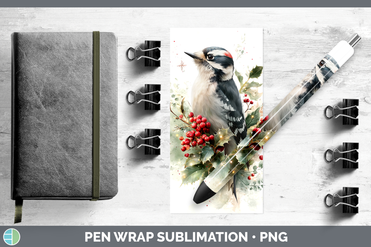 Woodpecker Birds 01 Christmas Botanicals Pen Wrap Sublimatio