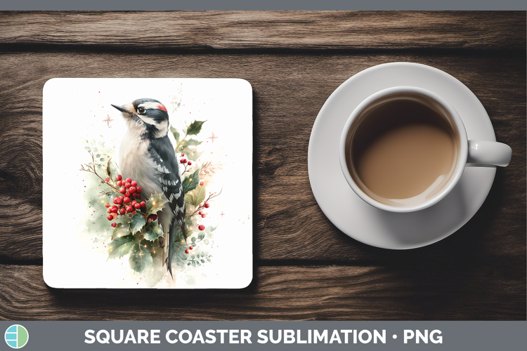 Woodpecker Birds 01 Christmas Botanicals Square Coaster Subl