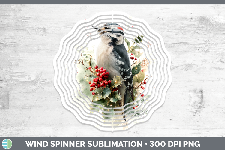 Woodpecker Birds 01 Christmas Botanicals Wind Spinner Sublim