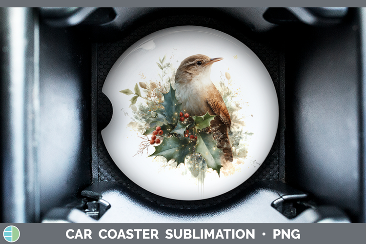 Wren Birds 01 Christmas Botanicals Car Coaster Sublimation D