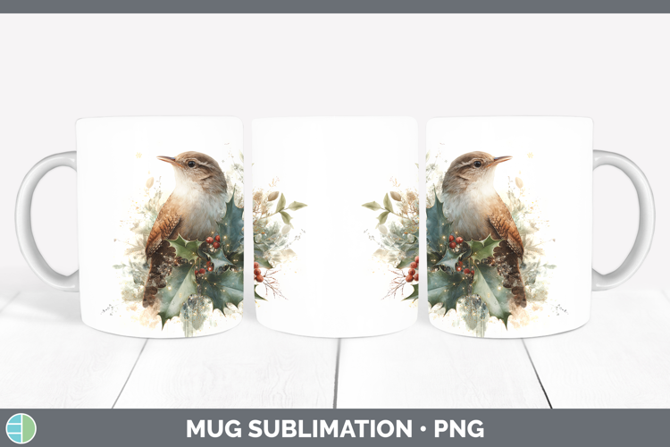 Wren Birds 01 Christmas Botanicals Mug Wrap Sublimation Desi