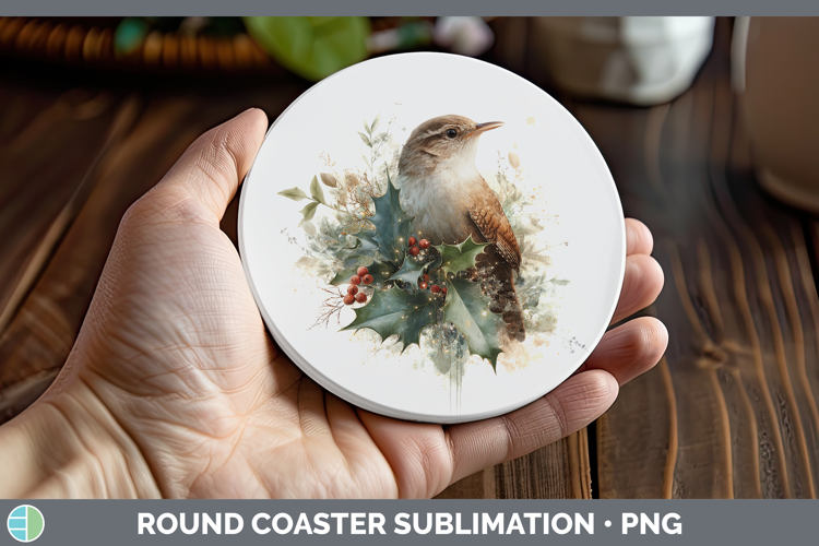 Wren Birds 01 Christmas Botanicals Round Coaster Sublimation