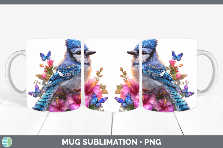 Birds 01 Floral Summer Blue Jay Mug Wrap Sublimation Coffee
