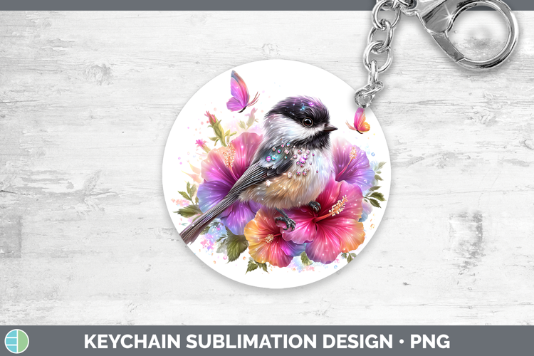 Birds 01 Floral Summer Chickadee Keychain Sublimation Keyrin