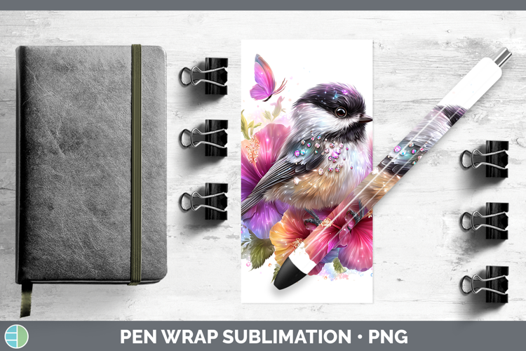 Birds 01 Floral Summer Chickadee Pen Wrap Sublimation Pen De
