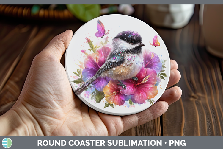 Birds 01 Floral Summer Chickadee Round Coaster Sublimation C