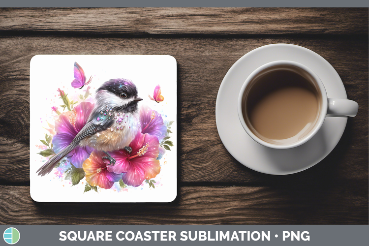 Birds 01 Floral Summer Chickadee Square Coaster Sublimation