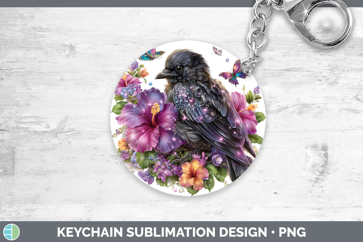 Birds 01 Floral Summer Crow Keychain Sublimation Keyring Des