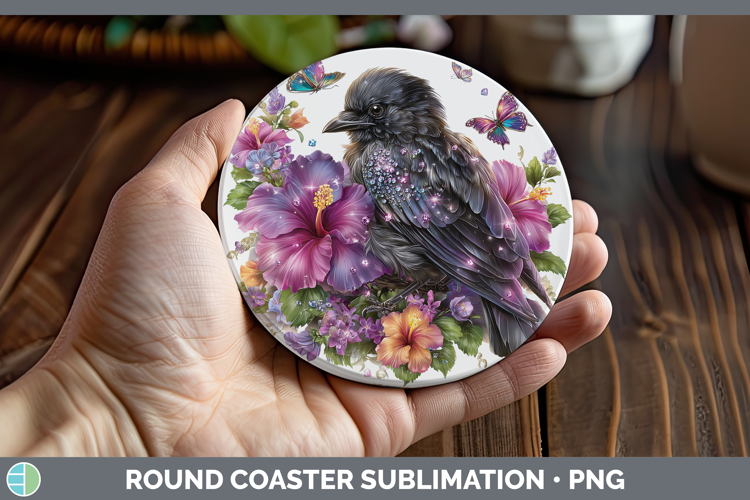 Birds 01 Floral Summer Crow Round Coaster Sublimation Coaste