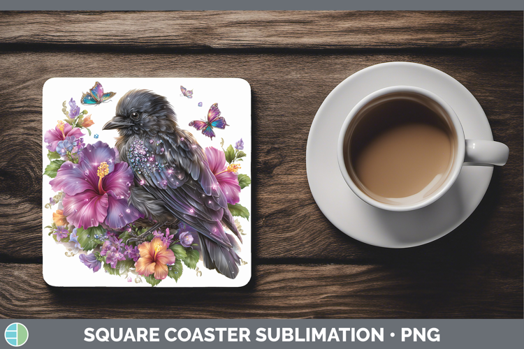 Birds 01 Floral Summer Crow Square Coaster Sublimation Coast