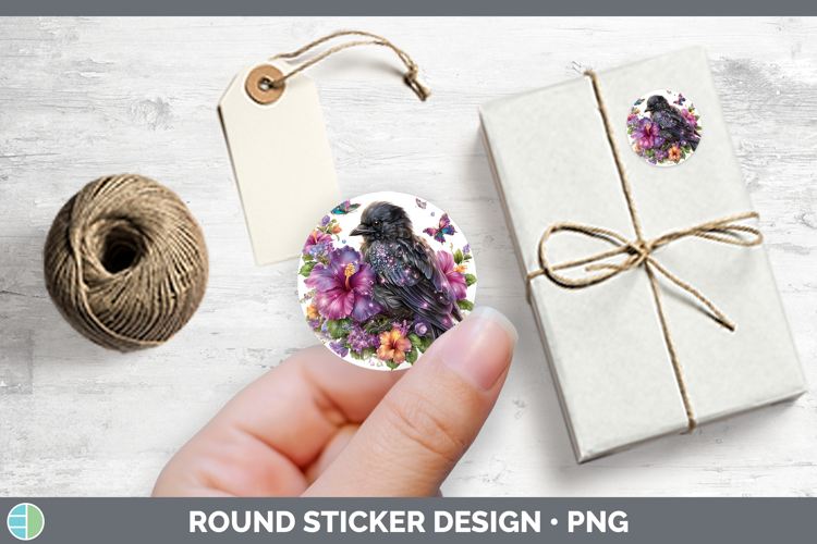 Birds 01 Floral Summer Crow Stickers | Round Labels Designs
