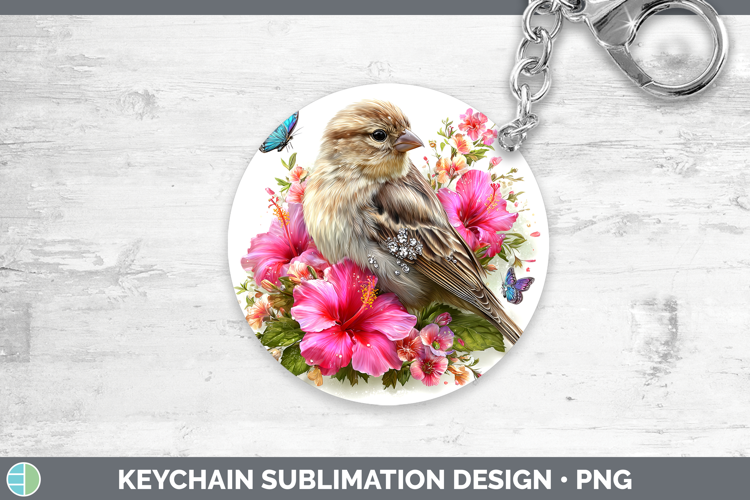 Birds 01 Floral Summer Finch Keychain Sublimation Keyring De