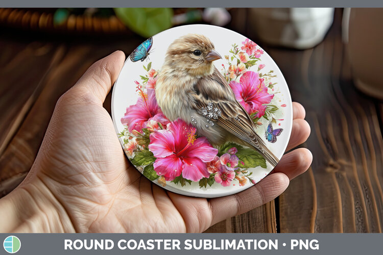 GorgeousBirds 01 Floral Summer Round Coaster design.