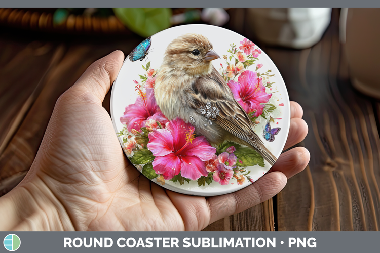 Birds 01 Floral Summer Finch Round Coaster Sublimation Coast