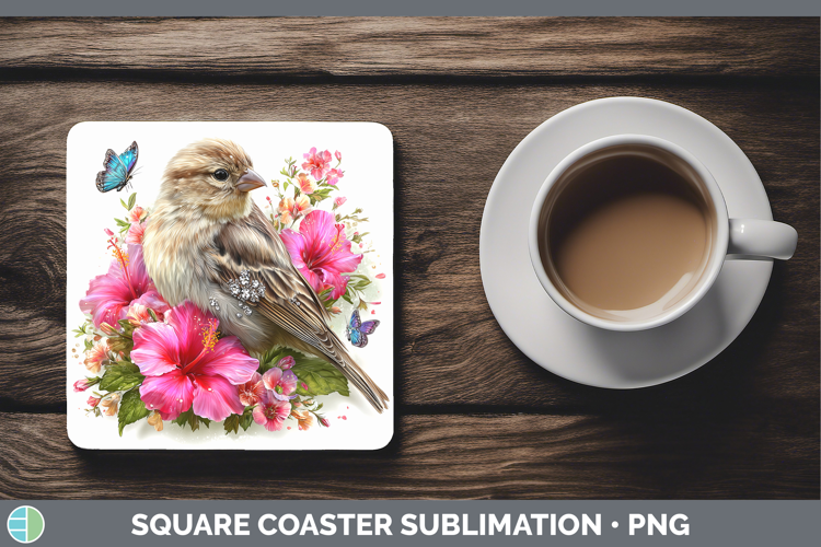 Birds 01 Floral Summer Finch Square Coaster Sublimation Coas