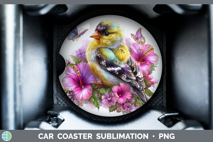 Birds 01 Floral Summer Goldfinch Car Coaster Sublimation De
