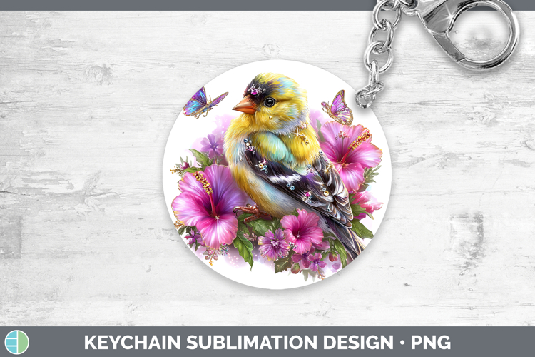 Birds 01 Floral Summer Goldfinch Keychain Sublimation Keyrin