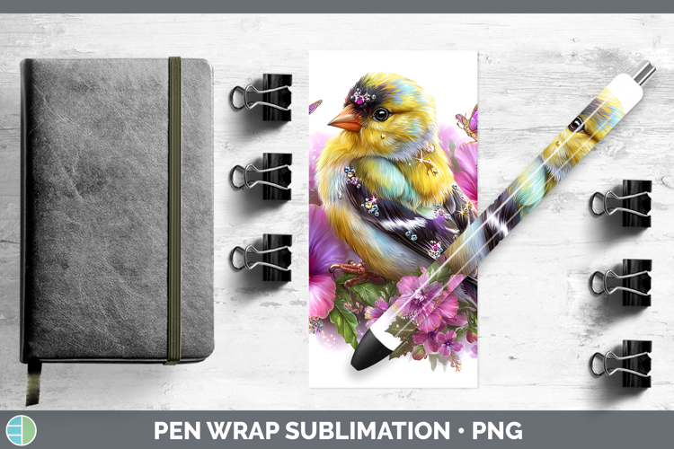 Birds 01 Floral Summer Goldfinch Pen Wrap Sublimation Pen De