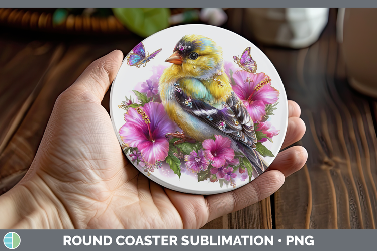 Birds 01 Floral Summer Goldfinch Round Coaster Sublimation C