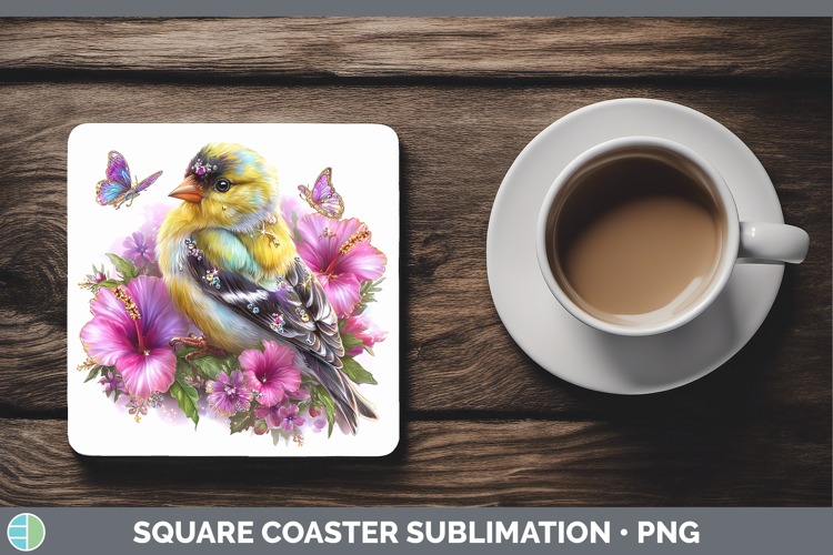 Birds 01 Floral Summer Goldfinch Square Coaster Sublimation