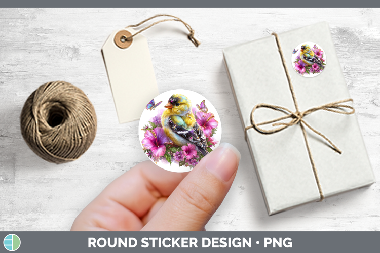 Birds 01 Floral Summer Goldfinch Stickers | Round Labels Des