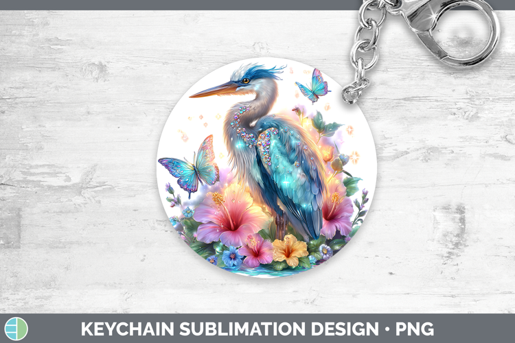 Birds 01 Floral Summer Great Blue Heron Keychain Sublimation