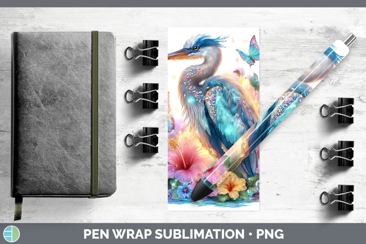 Birds 01 Floral Summer Great Blue Heron Pen Wrap Sublimation
